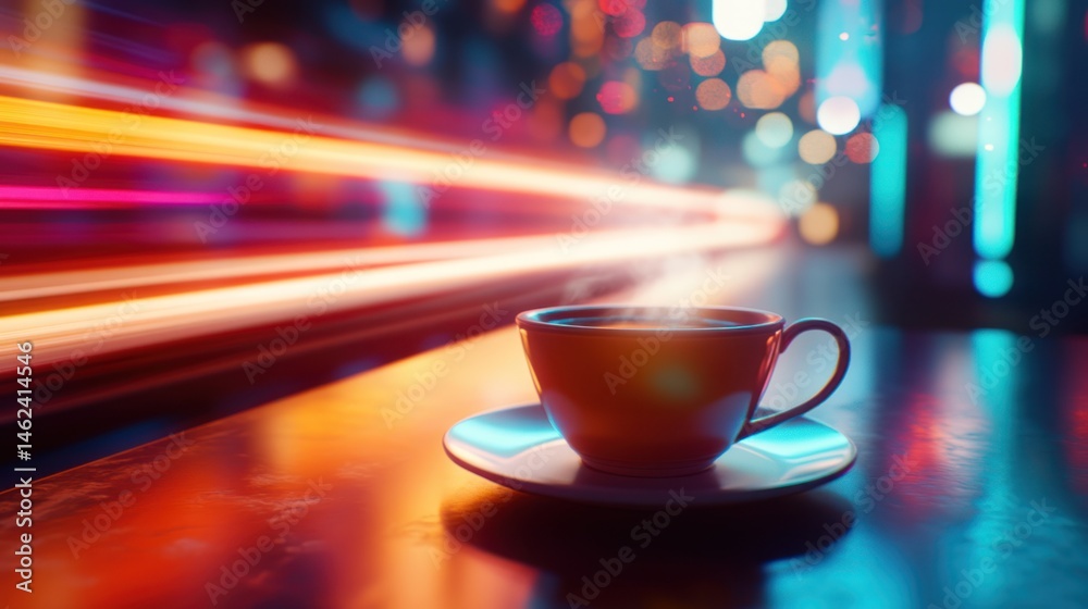 custom made wallpaper toronto digitalSteaming coffee cup on city night bar, blurred lights