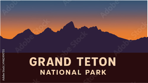 Grand Teton National Park with majestic mountains and serene lakes as a vector illustration.eps