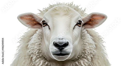 Texel Sheep Close-Up Clean White Face Dense Fleece Texture Isolated White Background Wool Breed Detail