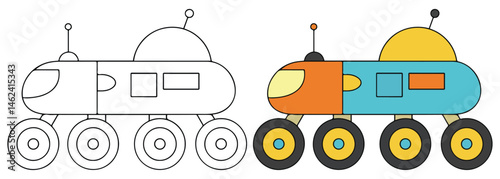 Space Rover Line Art Vector Outline Illustration Black and White with Coloring Sample