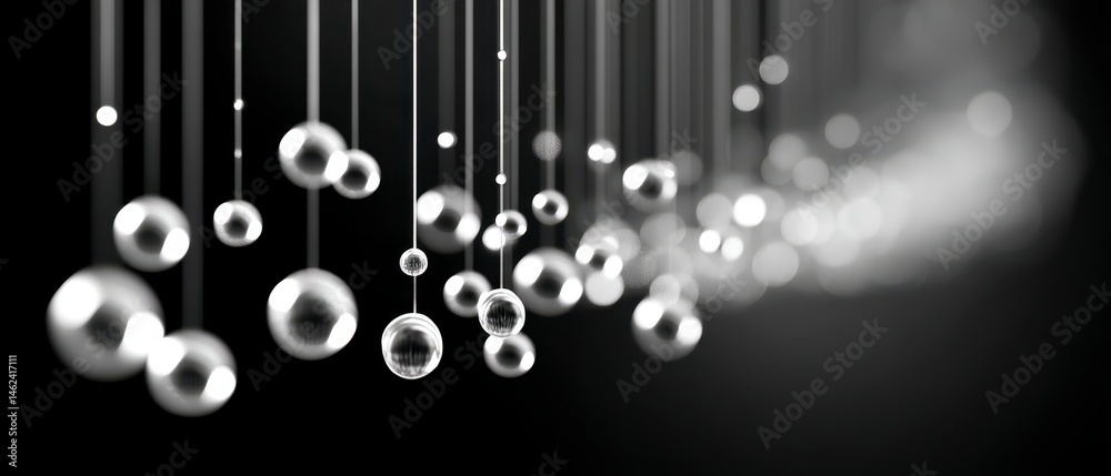 Fototapeta premium Abstract hanging orbs with a dark background creating a modern aesthetic.