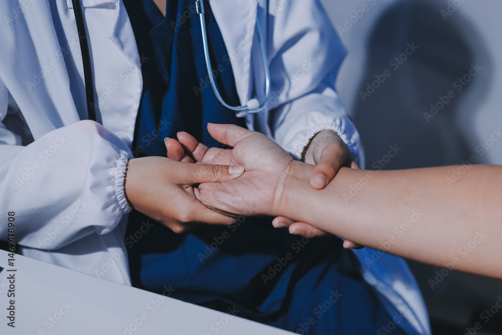 Orthopedist examining patient in hospital Orthopedist examining patient in hospital