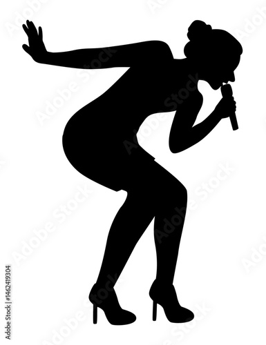 Singer Performing on Stage, singer with pose silhouette, Vocalist singing to microphone