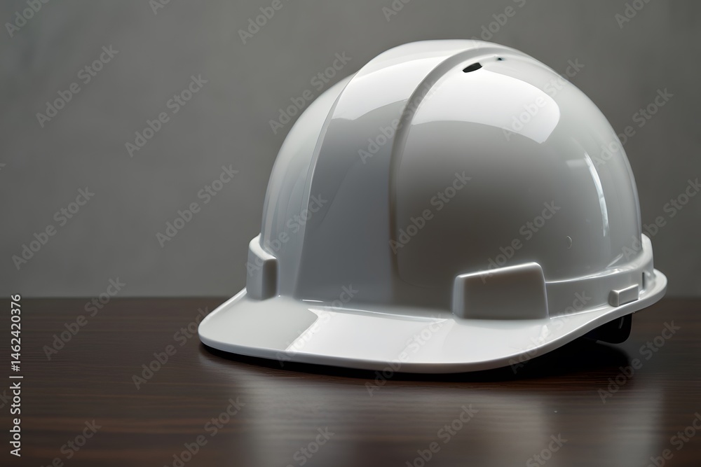 Fototapeta premium White Hard Hat on Dark Wooden Surface