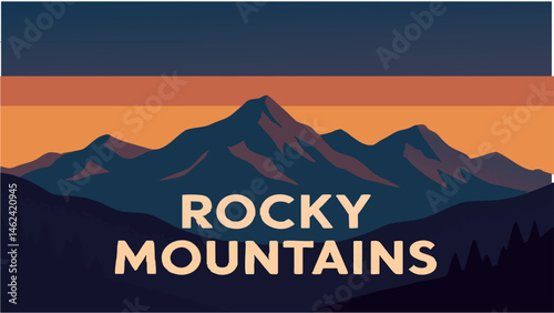 Rocky Mountains with snow-capped peaks and alpine lakes as a vector illustration.eps