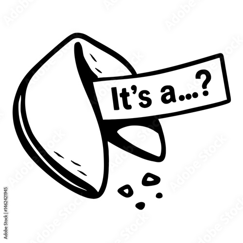 Broken Fortune Cookie with 'It's a...?' Message Illustration - Baby Reveal