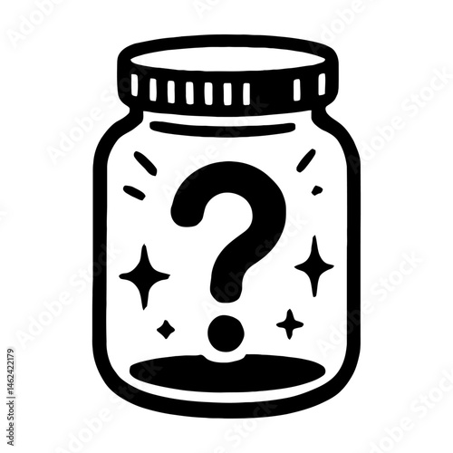 Mason Jar with Question Mark and Sparkles Illustration - Mystery