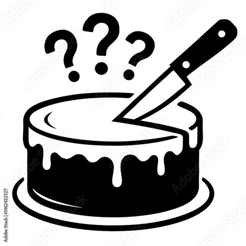 Cake with Knife and Question Marks - Gender Reveal Illustration