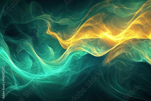 Abstract Glowing Waves In Turquoise And Gold