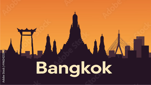 Bangkok skyline at night with glowing city lights as a vector illustration