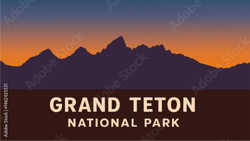 Grand Teton National Park with majestic mountains and serene lakes as a vector illustration