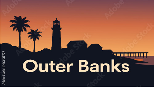 Outer Banks coastline with golden sands and ocean views as a vector illustration