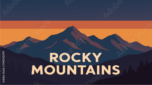 Rocky Mountains with snow-capped peaks and alpine lakes as a vector illustration