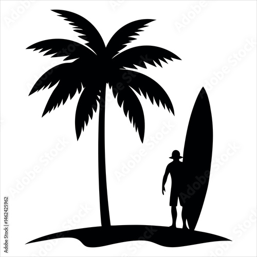 Lone Surfer Silhouette Vector Illustration