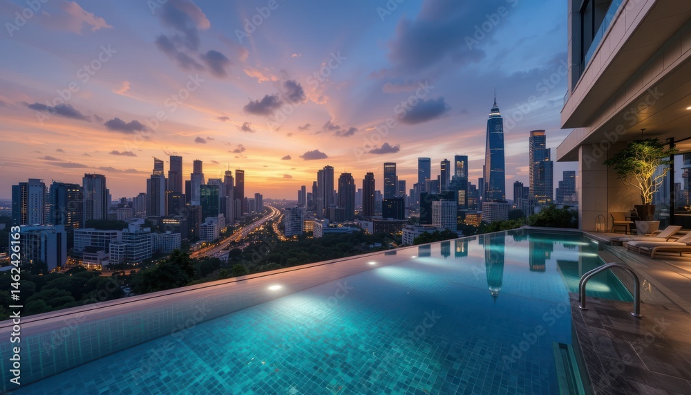 Obraz premium Infinity pool luxury apartment kuala lumpur skyline view 