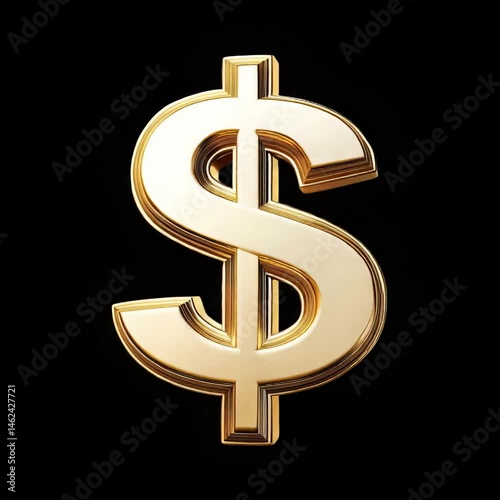Ultra HD big video of 3D Golden Dollar Sign Rotating on it's orbit on black background can be used in videos