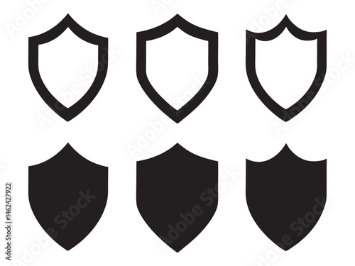 Shield icon vector set, Set of shields silhouette, Protect shield security icon, Vector illustration