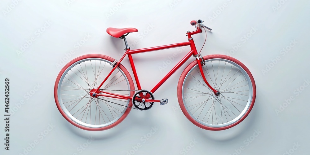 Fototapeta premium Vibrant Red Bicycle Studio Shot - Clean Minimalist Background