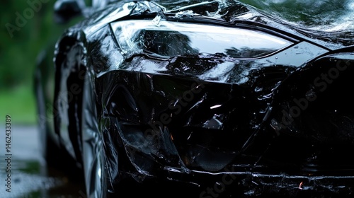 Damaged electric vehicle front end after a collision