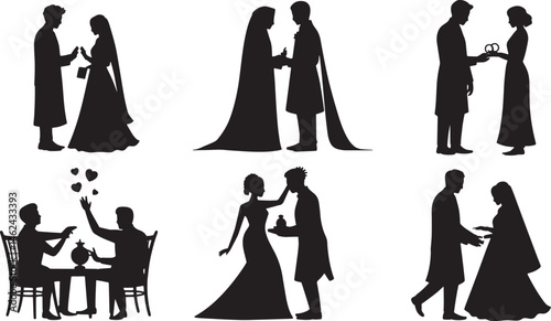 Silhouettes of a Couple Exchanging Vows and Rings in a Traditional Ceremony with Elegant Attire