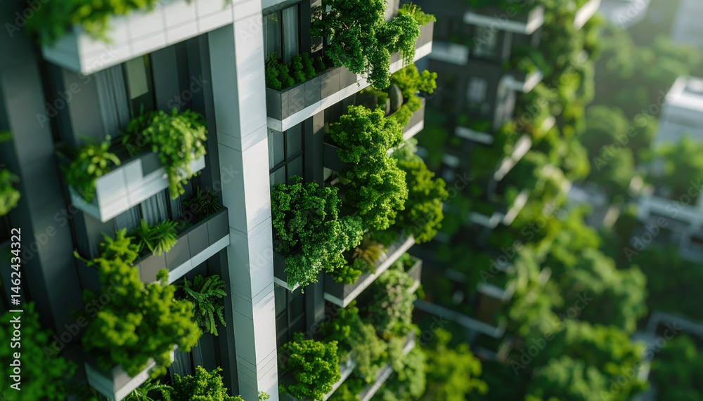 Fototapeta premium Modern building with vertical gardens and green rooftops