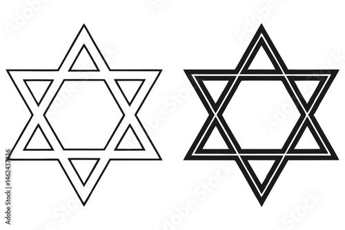 Two stars of david are displayed in black outline on a white background