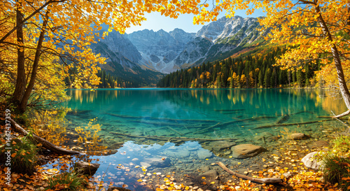 Yellow Leaves by Clear Blue Mountain Lake