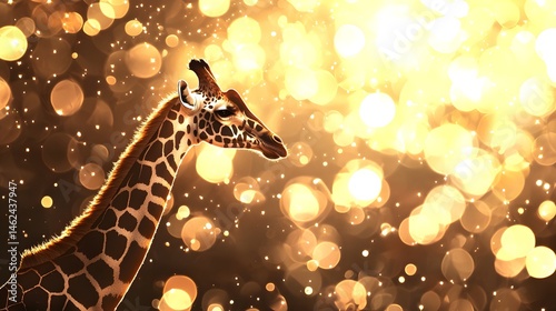 Majestic Giraffe Silhouette Against a Magical Bokeh Background
