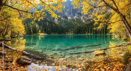 Yellow Leaves by Clear Blue Mountain Lake