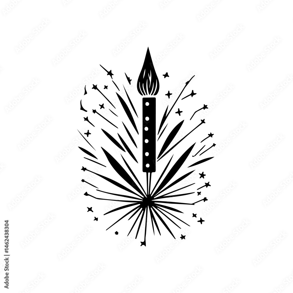 Abstract artistic design featuring a stylized brush amidst exploding stars