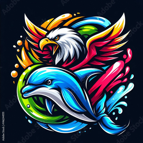 generate AI abstract eagle and dophin
