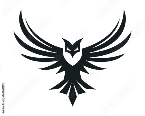 Majestic eagle silhouette logo, stylized black and white bird of prey vector on a white background
