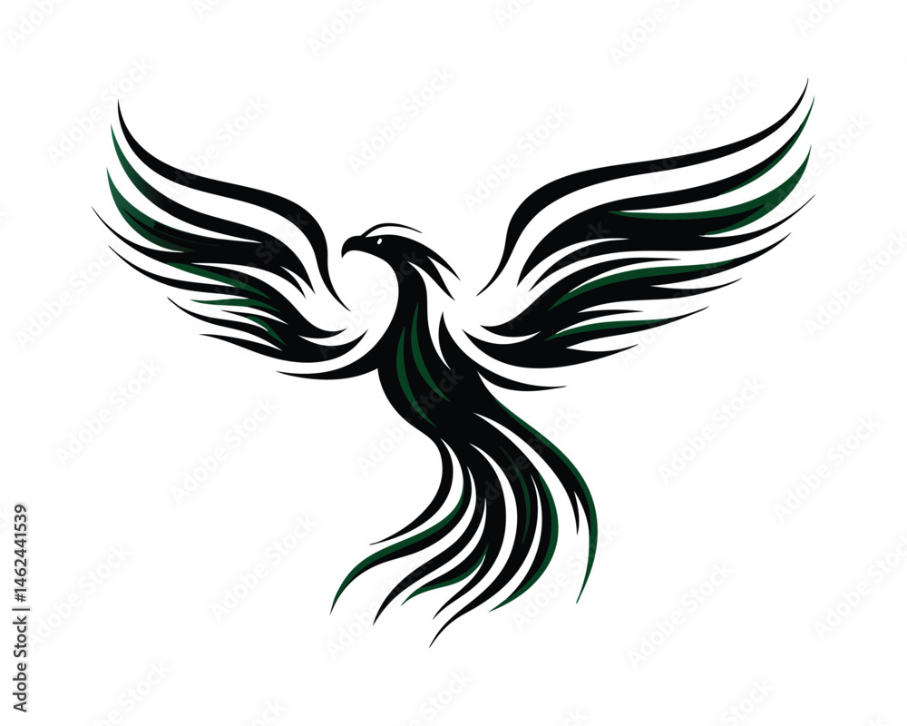 Powerful hawk icon with spread wings, tribal avian emblem design on a white background Powerful hawk icon with spread wings, tribal avian emblem design on a white background