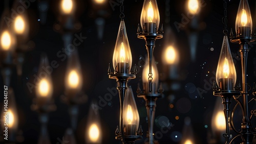 Ornate Hanging Lanterns with Intricate Designs and Warm Glow on Dark Background