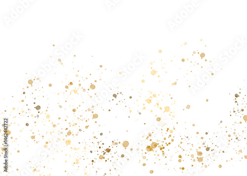 Gold glitter shiny particles, glow, golden splatter. Festive golden placer