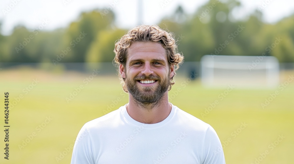 Fototapeta premium Smiling man on a soccer field