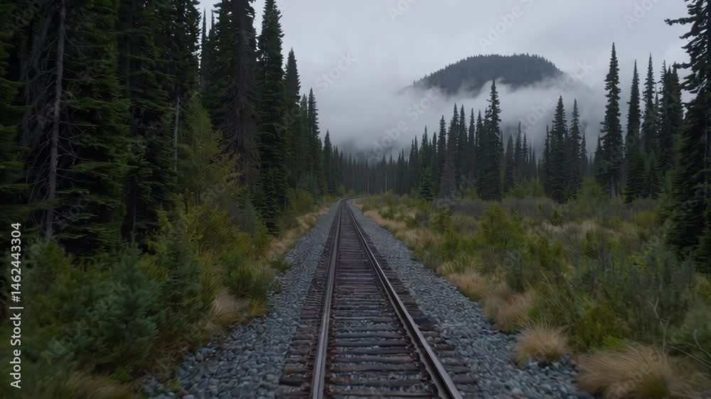 Remote Train Tracks in Misty Mountains