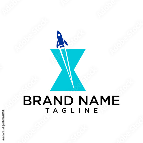 The sharp X and the dark blue rocket on top represent the intersection of big ideas and fast execution. Perfect for tech brands, research, or disruptive companies.