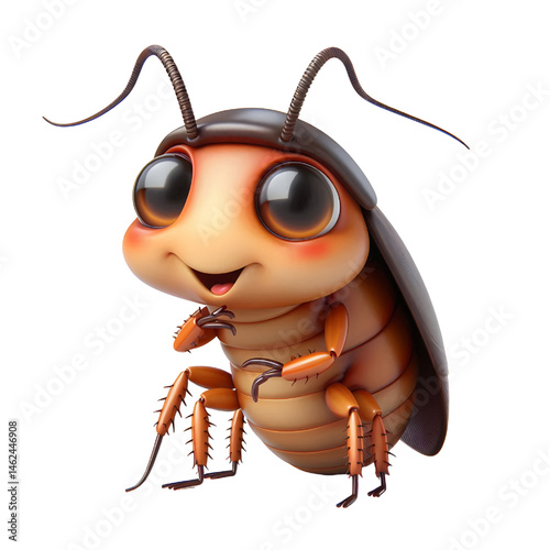 Cute 3D cockroach isolated on white background