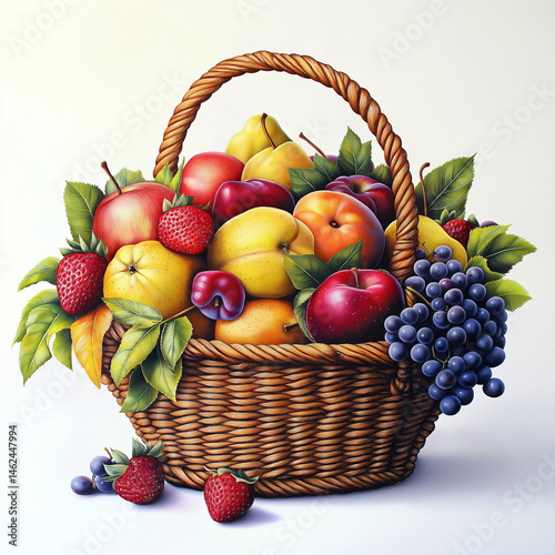 A beautiful basket overflowing with a colorful assortment of fresh and juicy fruits