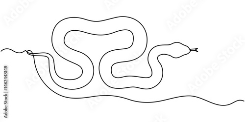 Continuous one line drawing snake cobra, Snake one line art,hand drawn continuous drawing contour,symbol of new year 2025.Poisonous reptile serpent outline,wildlife nature concept.Editable stroke.