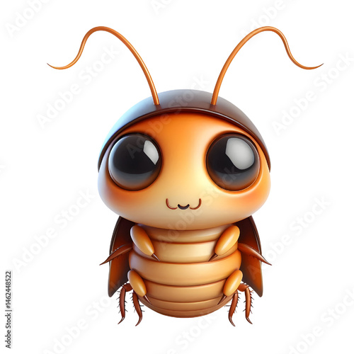 Cute 3D cockroach isolated on white background