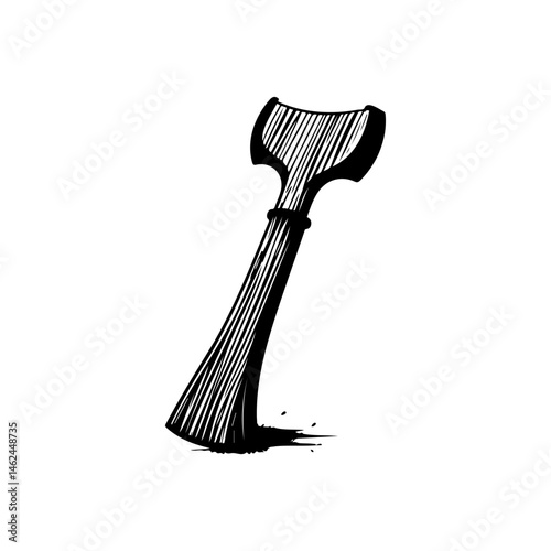 Abstract conceptualization of an axe rendered with bold black line art