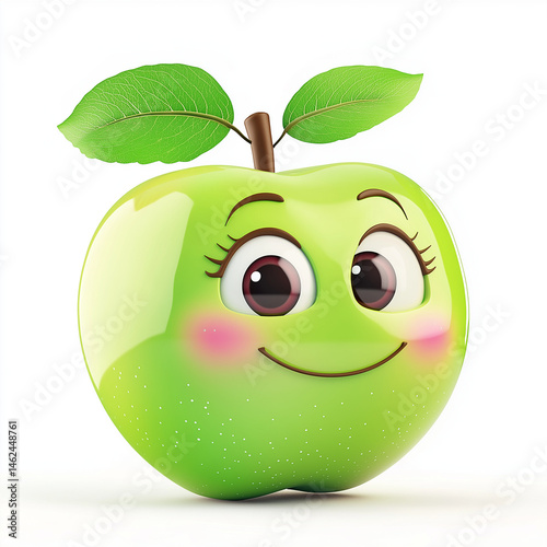 Charming smiling green apple character with cheerful expression and playful design