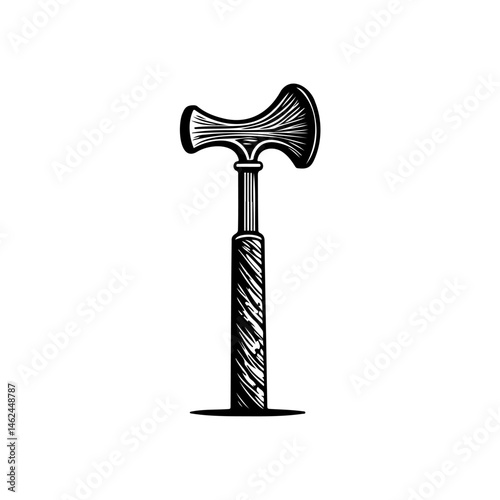 Stylized vintage image featuring unique axe design with intricate engravings