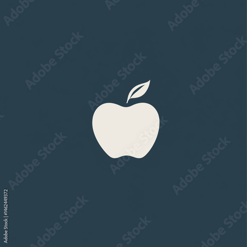 Simple apple icon in minimalist style on a dark blue background suitable for various designs