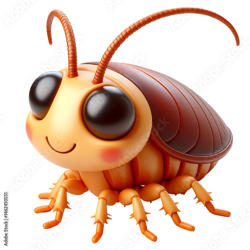Cute 3D cockroach isolated on white background