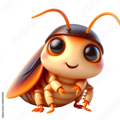 Cute 3D cockroach isolated on white background
