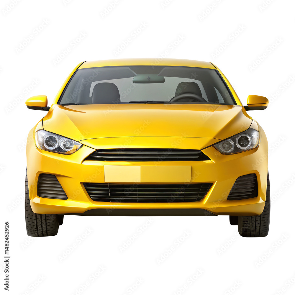yellow car isolated on transparent white background, clipping path