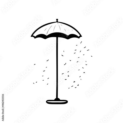 Minimalist umbrella illustration providing shelter from falling shapes and elements